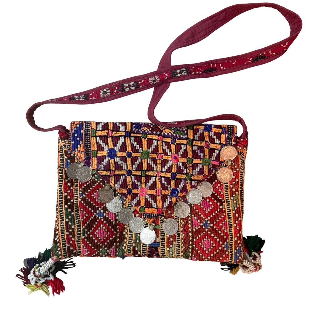 Roberta Roller Rabbit‎ Embroidered Coin Tassel Shoulder Tribal Boho Hippie Bag